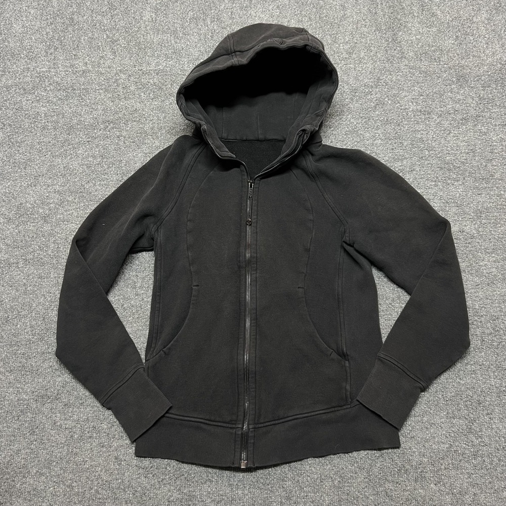 Lululemon Hoodie Womens 6 Black Scuba Full Zip Fleece Sweatshirt Thumbholes